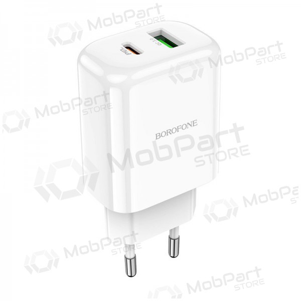 Φορτιστής Borofone BN4 1xUSB, 1xType-C QC 3.0, PD 2.0 20W (άσπρο)