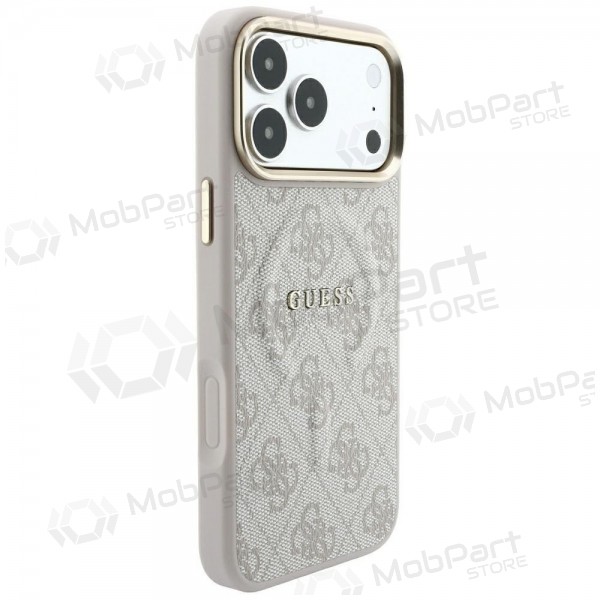 Θήκη Apple iPhone 18 Pro Max - Guess PU Leather 4G Gold Frame Embossed MagSafe (ροζ)