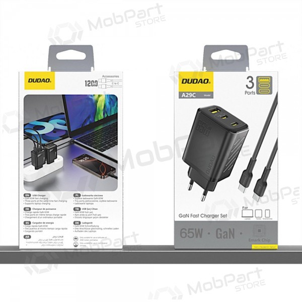 Φορτιστής τηλεφώνου Dudao A28PC 45 W GaN 2x USB-C με καλώδιο USB-C 1 m μαύρο