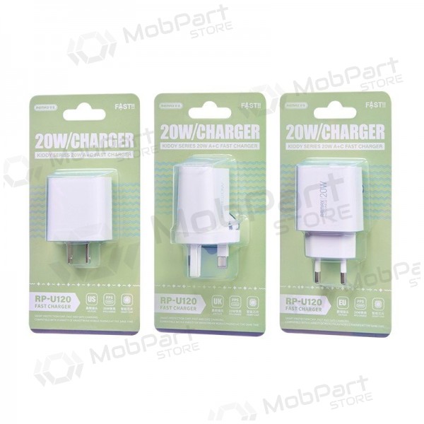 Φορτιστής τηλεφώνου Remax RP-U120 20 W USB-C + USB-A λευκός