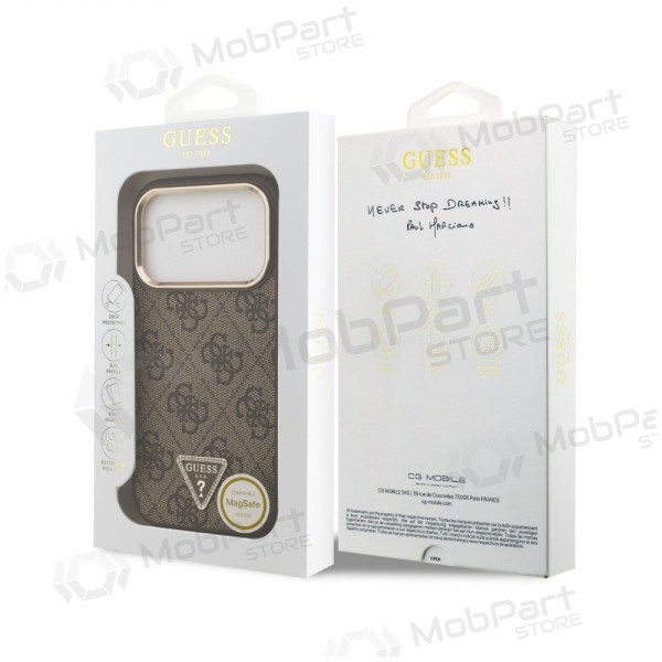 Θήκη Apple iPhone 18 Pro - Guess PU Leather 4G Strass Triangle Logo Gold Frame MagSafe (καφέ)