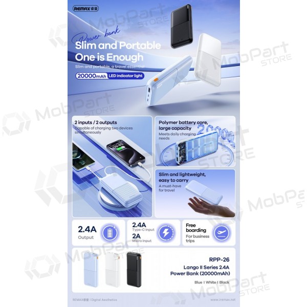 Εξωτερική μπαταρία Power Bank Remax RPP-26 12W 20000mAh μαύρος