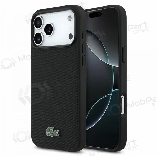 Θήκη Apple iPhone 18 Pro - Lacoste PVC Iconic Petit Pique Metal Logo MagSafe (μαύρο)