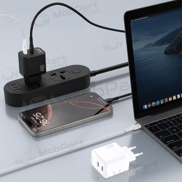 Φορτιστής τηλεφώνου Dudao A28PC 45 W GaN 2x USB-C με καλώδιο USB-C 1 m μαύρο