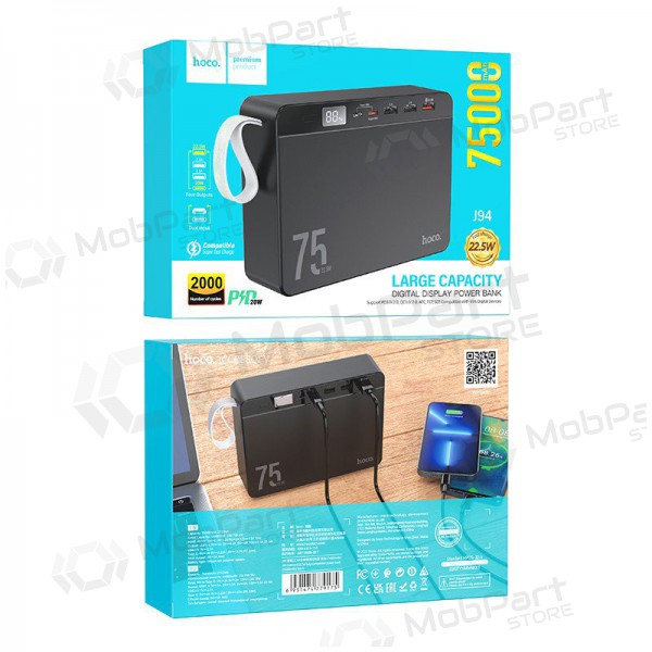 Εξωτερική μπαταρία Power Bank Hoco J94 Overlord 22.5W 75000mAh μαύρος