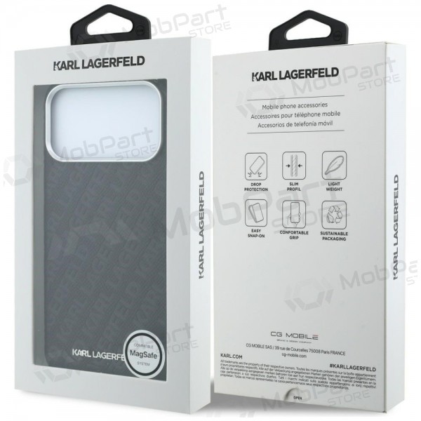 Θήκη Apple iPhone 18 Pro Max - Karl Lagerfeld PU Grained Allover Semi Wrap MagSafe (μαύρο)