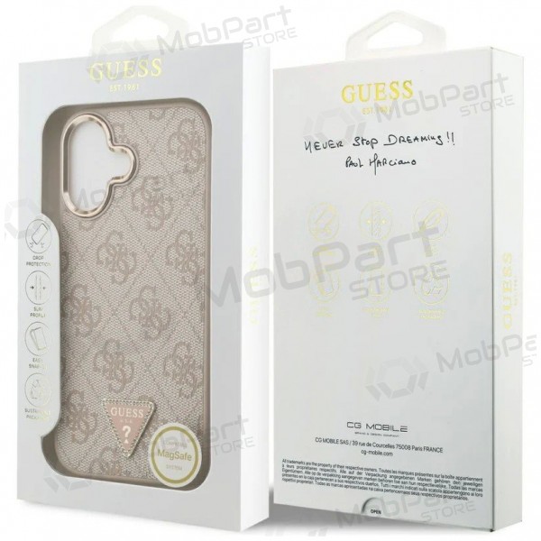 Θήκη Apple iPhone 17 -Guess PU Leather 4G Strass Triangle Logo Gold Frame MagSafe- (ροζ)