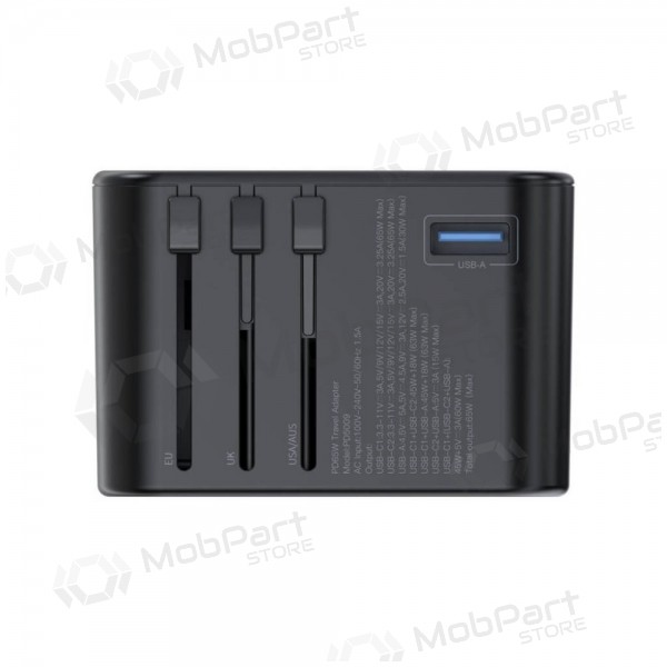 Γενικής kelioninis φορτιστής Choetech PD5009 65W 2xUSB-C/USB-A μαύρος
