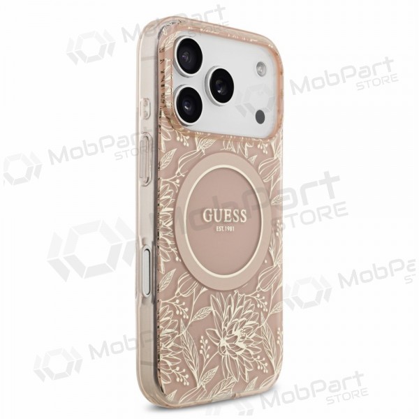 Θήκη Apple iPhone 18 Pro - Guess IML Flowers Allover Strap MagSafe (ροζ)