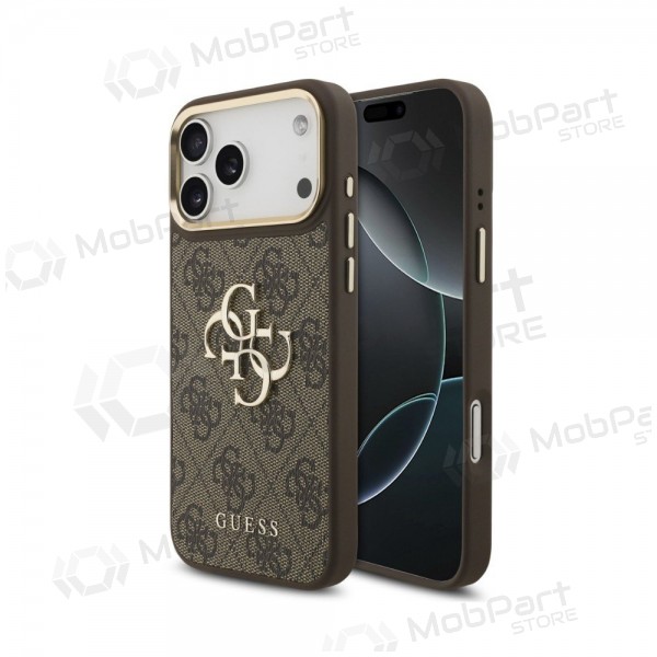 Θήκη Apple iPhone 18 Pro Max - Guess PU Leather 4G Metal Logo Gold Frame (καφέ)