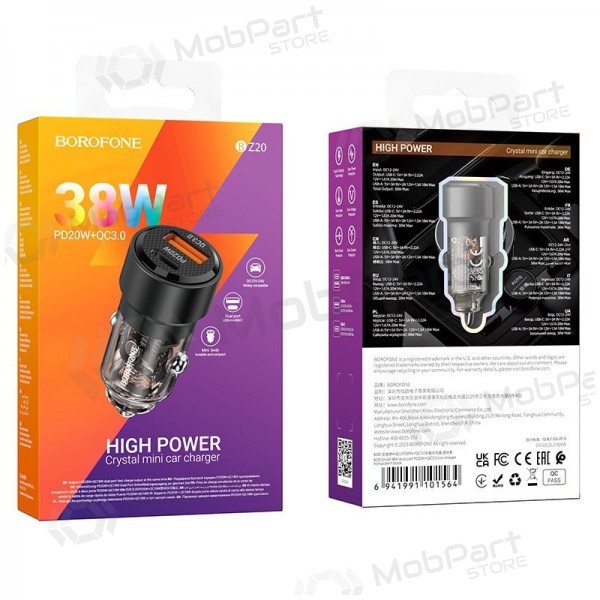 Φορτιστής automobilinis Borofone BZ20 PD20W+QC3.0 38W μαύρος