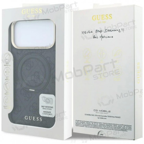 Θήκη Apple iPhone 18 Pro Max -Guess PU 4G Ring Stand MagSafe- (μαύρη)
