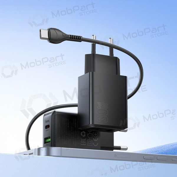 Φορτιστής τηλεφώνου Hoco N71 30 W GaN USB-C + USB-A με καλώδιο USB-C 1 m μαύρο
