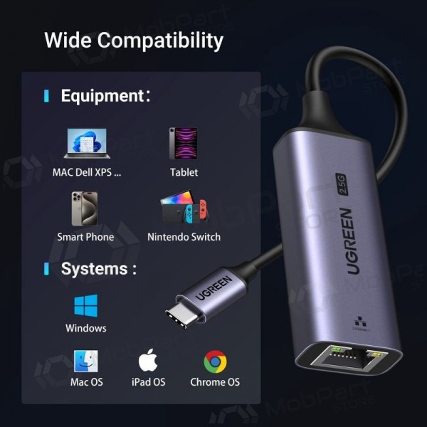 Προσαρμογέας USB-C Ugreen CM648 USB-C σε RJ45 γκρι