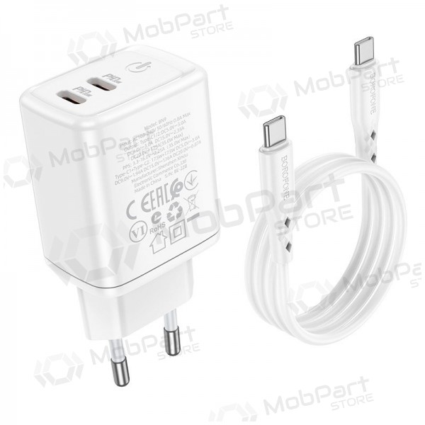 Φορτιστής buitinis Borofone BN9 2xType-C 35W + Type-C άσπρο