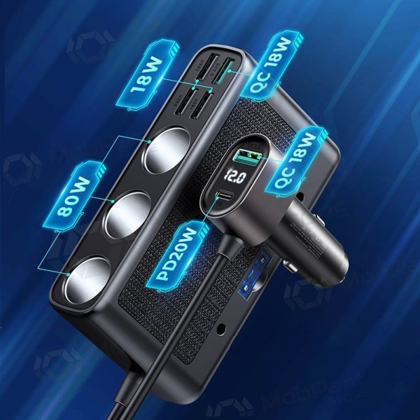 Φορτιστής automobilinis Joyroom 9in1 154W 3x12V, PD USB Type-C, QC3.0 USB-A, 4xUSB-A JR-CL06