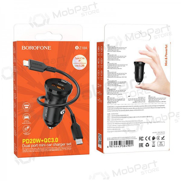 Φορτιστής automobilinis Borofone BZ18A USB-A/Type-C PD20W+QC3.0 + Lightning (μαύρος)