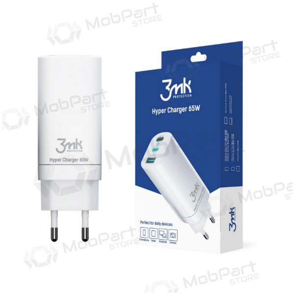 Φορτιστής 3MK HyperCharger 65W 2xUSB-C, 1xUSB-A PD 3.0/QC 4.0 (άσπρο)