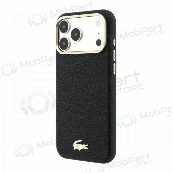 Θήκη Apple iPhone 18 Pro - Lacoste PU Leather Champs Elysees Gold Logo MagSafe (μαύρο)