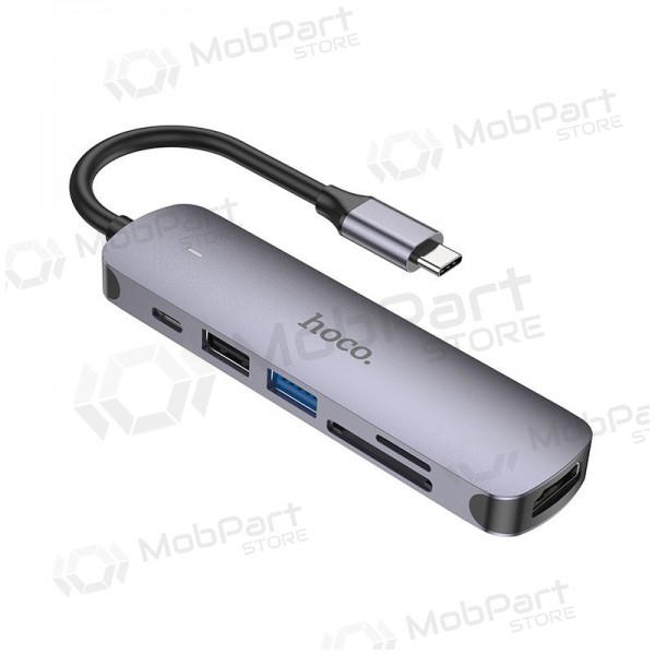 Προσαρμογέας USB-C Hoco HB28 USB-C σε HDMI + USB 3.0 + USB 2.0 + SD + TF + PD γκρι