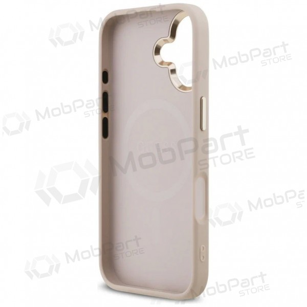 Θήκη Apple iPhone 17 -Guess PU Leather 4G Strass Triangle Logo Gold Frame MagSafe- (ροζ)