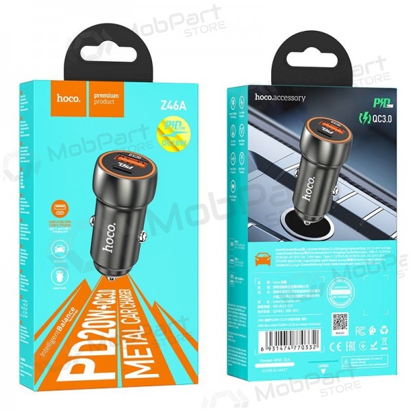 Φορτιστής automobilinis Hoco Z46A USB-A/Type-C PD20W+QC3.0 γκρί
