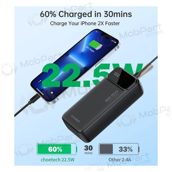 Εξωτερική μπαταρία Power Bank Choetech B730 22.5W 30000mAh μαύρος