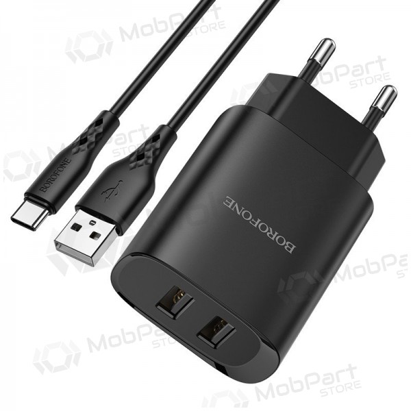 Φορτιστής Borofone BN2 2xUSB 2.1A + USB Type-C (μαύρος)