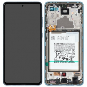 Ekranas Samsung A725/A726 A72 4G/5G 2021 su lietimui jautriu stikliuku και rėmeliu και μπαταρία Awesome Blue γνησια (service pack)