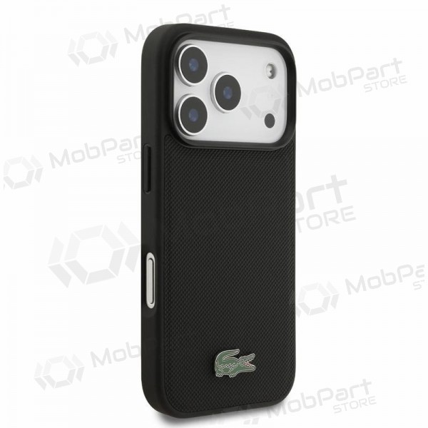 Θήκη Apple iPhone 18 Pro - Lacoste PVC Iconic Petit Pique Metal Logo MagSafe (μαύρο)