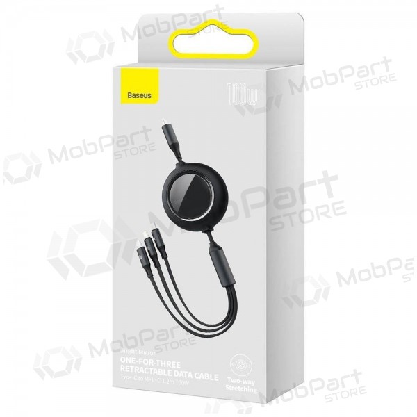 USB καλώδιο Baseus Bright Mirror Type-C - microUSB+Lightning+Type-C 100W 1.2m (μαύρος) CAMLC-AMJ01
