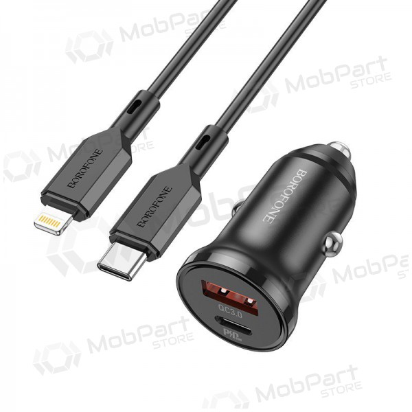 Φορτιστής automobilinis Borofone BZ18A USB-A/Type-C PD20W+QC3.0 + Lightning (μαύρος)