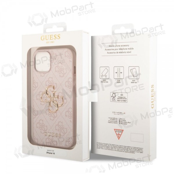Θήκη Apple iPhone 14 -Guess PU 4G Metal Logo- (ροζ)