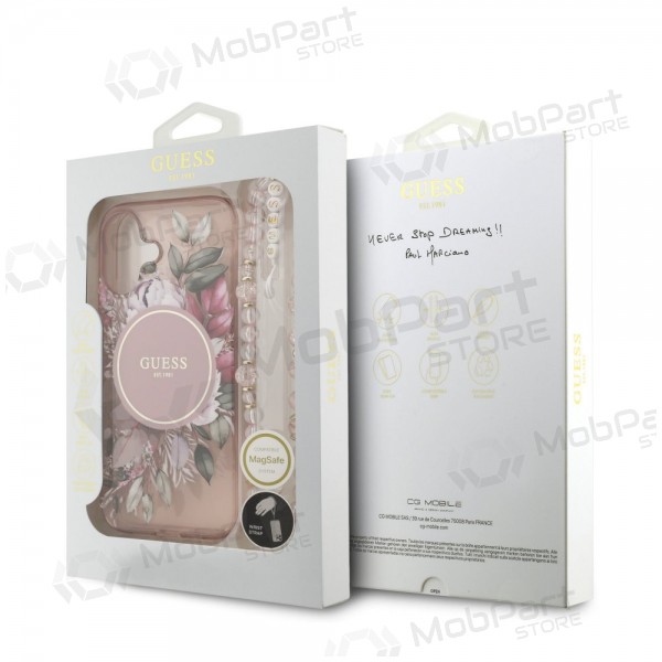 Θήκη Apple iPhone 17 -Guess IML Flowers Strap MagSafe- (ροζ)