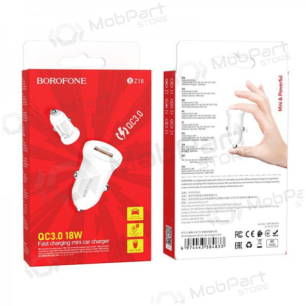 Φορτιστής automobilinis Borofone BZ18 Quick Charge 3.0 18W (άσπρο)