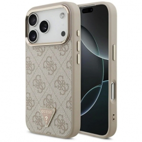 Θήκη Apple iPhone 17 Pro Max - Guess PU Leather 4G Strass Triangle Logo Gold Frame MagSafe (ροζ)