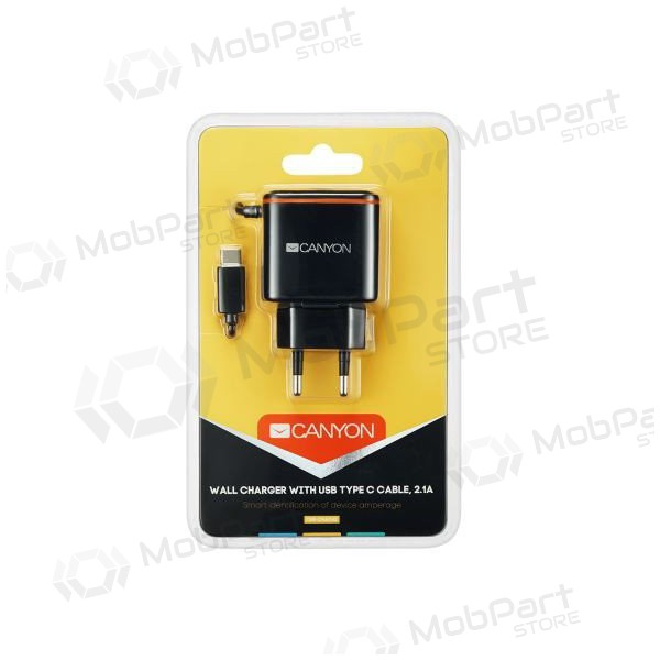 Φορτιστής CANYON CNE-CHA042 + Type-C καλώδιο (1xUSB 5V 2.1A) (μαύρος)