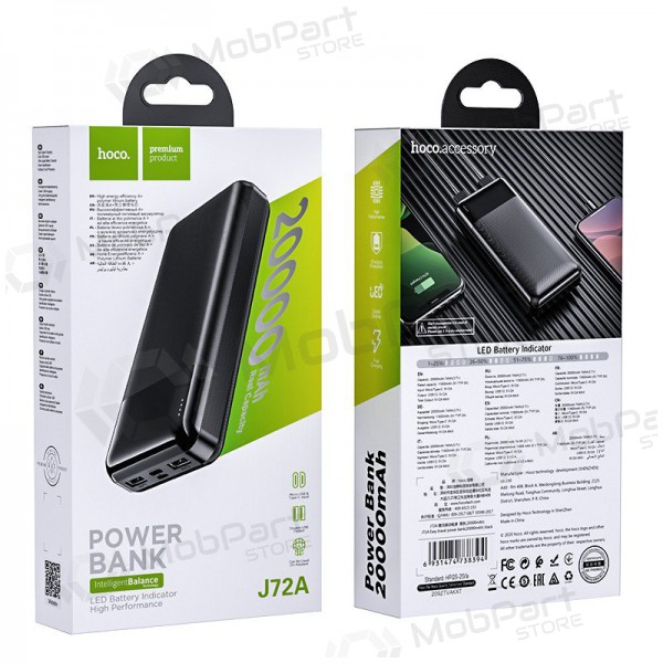 Εξωτερική μπαταρία Power Bank Hoco J72A 20000mAh μαύρος