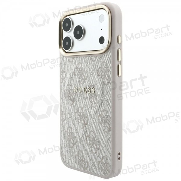 Θήκη Apple iPhone 18 Pro Max - Guess PU Leather 4G Gold Frame Embossed MagSafe (ροζ)