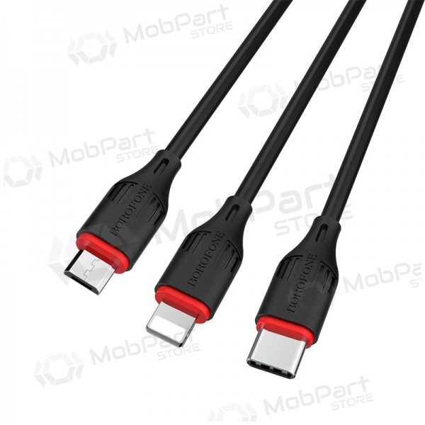 USB καλώδιο Borofone BX17 3in1 microUSB-Lightning-Type-C 1.0m (μαύρος)