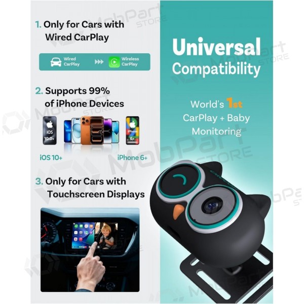 Ασύρματος προσαρμογέας CarPlay Ottocast Cabin Care CA520-T με λειτουργία παρακολούθησης παιδιών, μαύρος