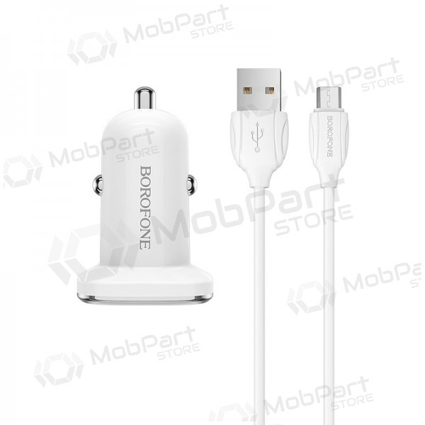 Φορτιστής automobilinis Borofone BZ12 USB + microUSB (2.4A) (άσπρο)