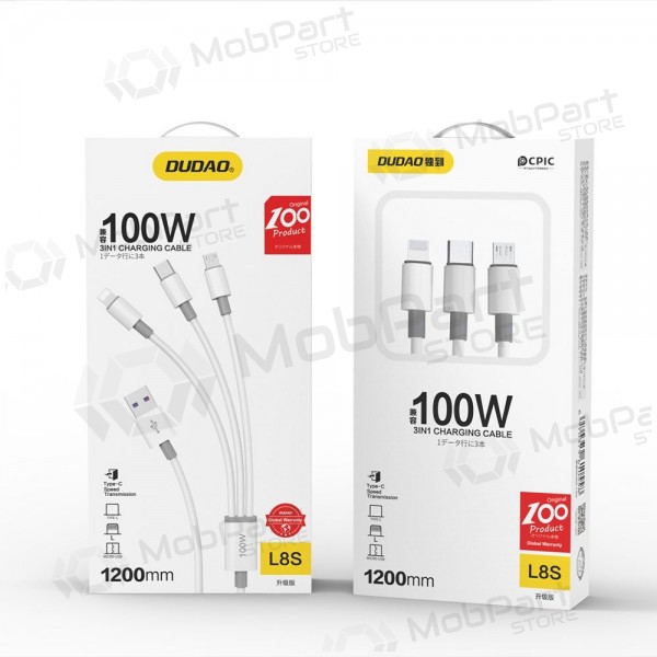 Καλώδιο USB Dudao L8s-3in1 USB-A σε USB-C / Micro USB / Lightning 1.2 m 100 W