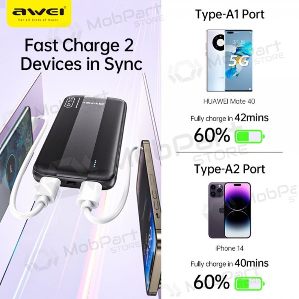 Εξωτερική μπαταρία Power Bank Awei P20K 5V/2.4A 10000mAh μαύρος