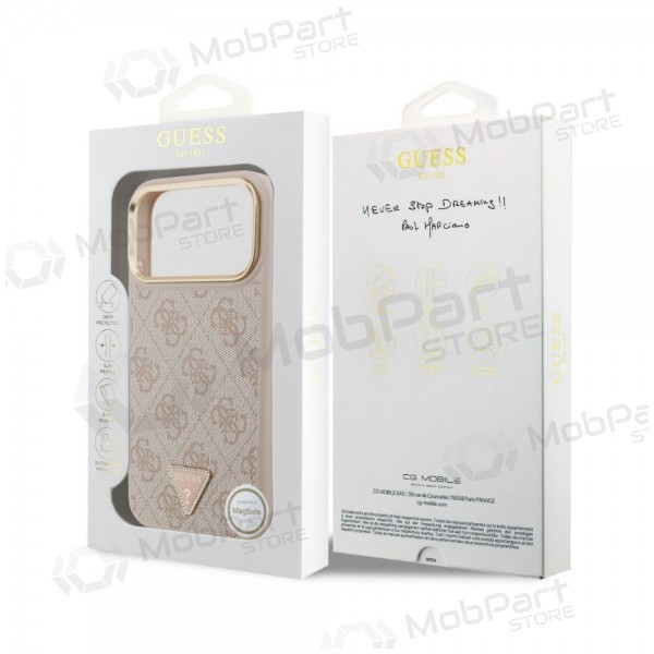 Θήκη Apple iPhone 18 Pro Max - Guess PU Leather 4G Strass Triangle Logo Gold Frame MagSafe (ροζ)