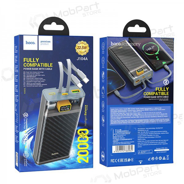 Εξωτερική μπαταρία Power Bank Hoco J104A Discovery Edition 22.5W 20000mAh γκρί