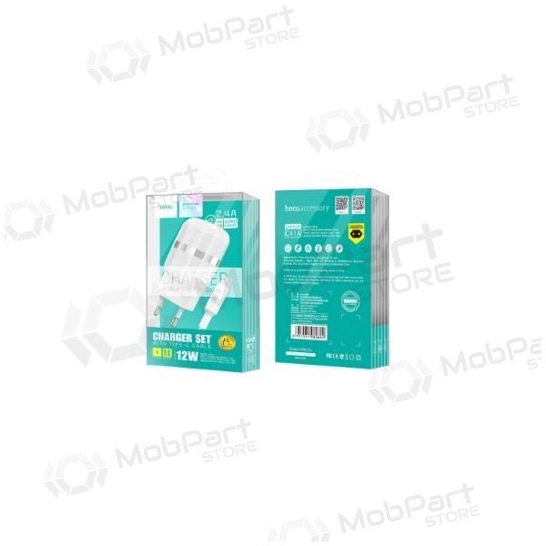 Φορτιστής FastCharge HOCO C41A Wisdom Dual USB + microUSB καλώδιο (5V 2.4A) (άσπρο)