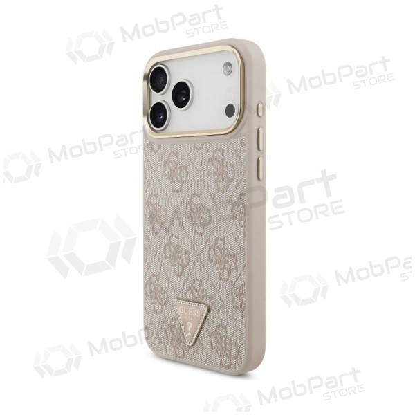 Θήκη Apple iPhone 18 Pro - Guess PU Leather 4G Strass Triangle Logo Gold Frame MagSafe (ροζ)