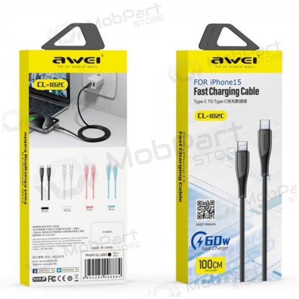 USB καλώδιο Awei CL-182C USB-C to USB-C 1.0m μαύρος