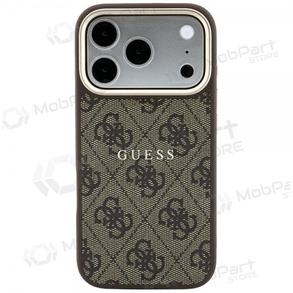 Θήκη Apple iPhone 18 Pro Max - Guess PU Leather 4G Gold Frame Embossed MagSafe (καφέ)